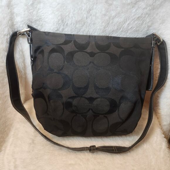 Coach 24CM Signature Duffle Shoulder Bag/Crossbody Black Silver - Picture 6 of 6